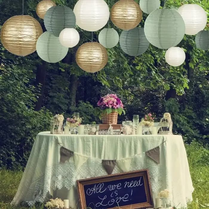 Lanterne en papier sauge, décoration de mariage, ensemble de lanternes vertes rétro, une variété de Styles, accessoires de vacances, décoration de la maison