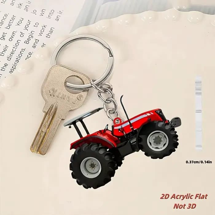 Porte-clés Tracteur Rouge, Porte-clés Décoratif 2D, Convient pour les Clés de Voiture, Décoration de Sac à Dos, Matériau Acrylique, Cadeau d'Anniversaire.