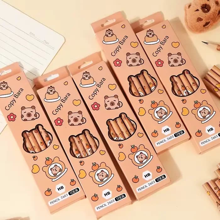 Ensemble de crayons Kawaii Capybara 12 pièces – Crayons à dessin non pointus, cadeau parfait pour les étudiants
