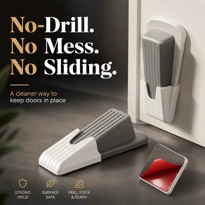 Cale de porte avec support adhésif, poignée antidérapante côtelée, butée de porte compacte pour chambre, salle de bain et bureau