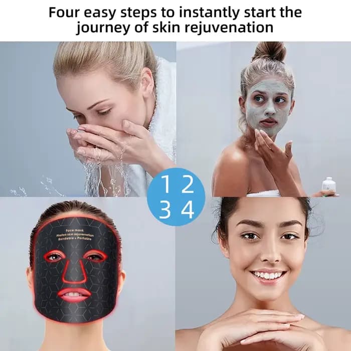 Masque de beauté LED en silicone pour le visage et le cou, 4 couleurs, 240 perles de lampe, thérapie photonique, flexible, éclaircissant la peau, anti-déformable