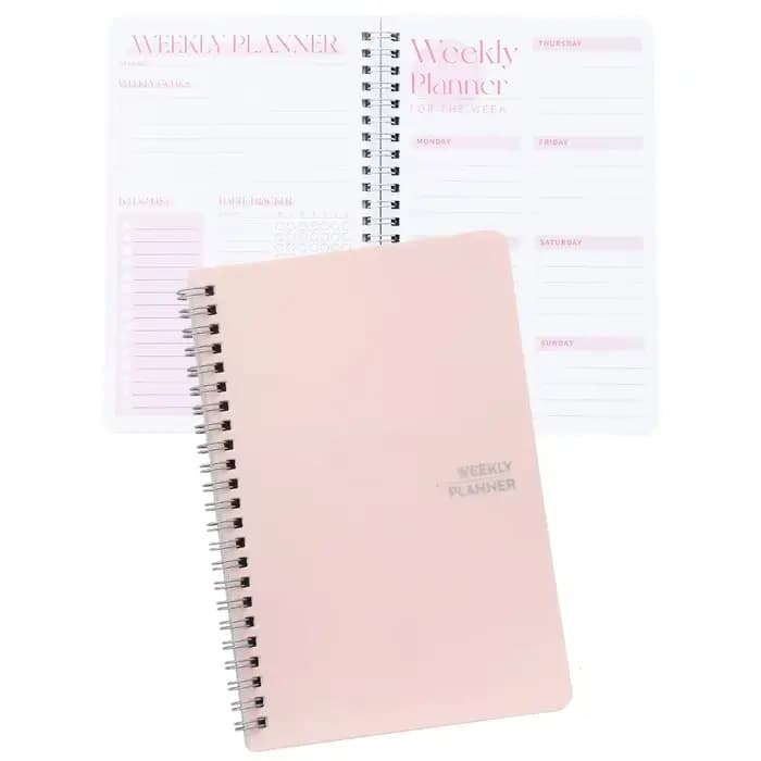 Planificateur hebdomadaire non daté, 53 feuilles, carnet à couverture rigide en PVC, liste des buts hebdomadaires, planificateur académique, horaires quotidiens, priorités