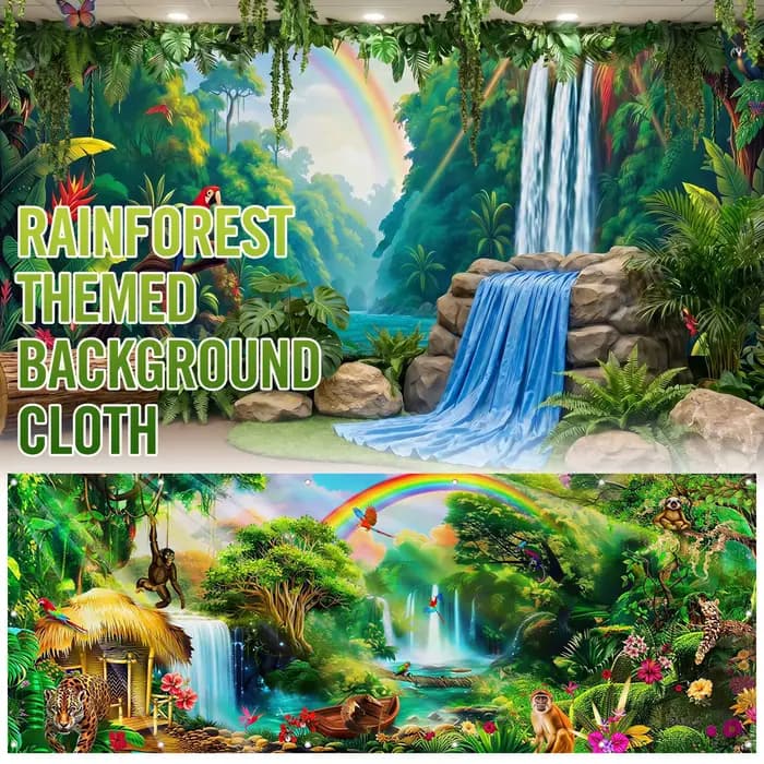Toile de fond photographique Forêt Tropicale, Feuilles Vertes de la Forêt Tropicale, Paysage Naturel, Décoration de Fête d'Anniversaire, Accessoires de Fond Photo