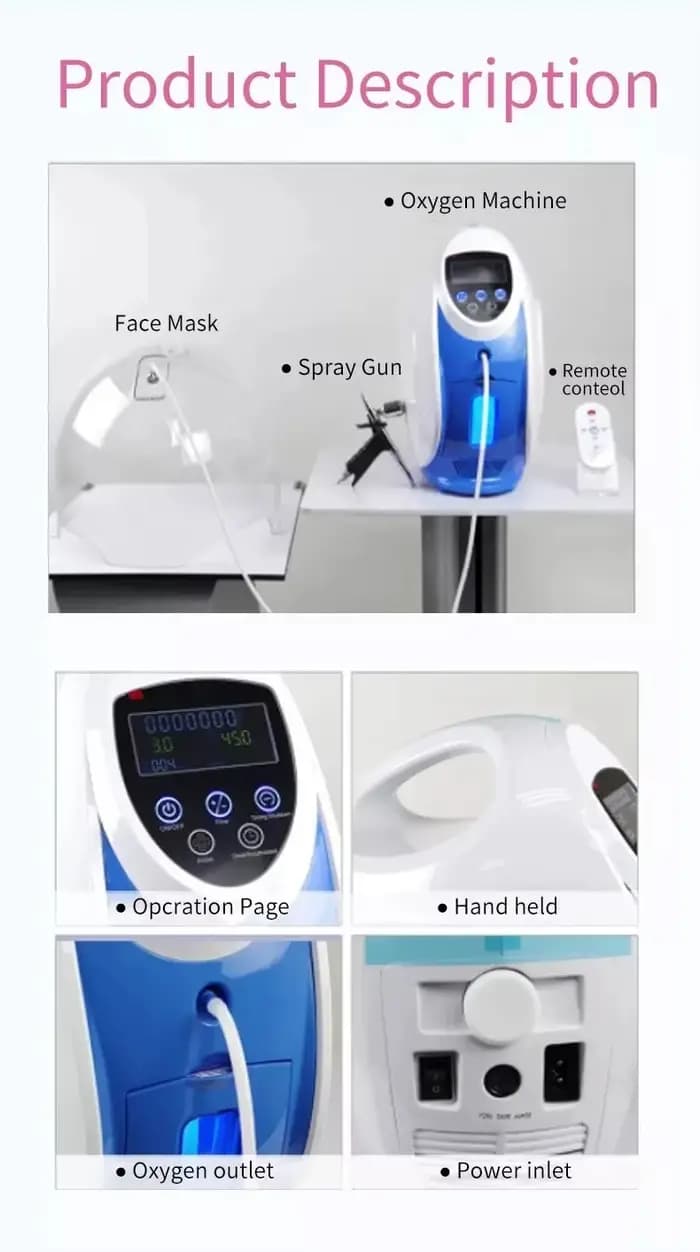 Machine de thérapie faciale O2 vers Derm avec dôme d'oxygène pour le rajeunissement de la peau – Appareil de traitement de beauté non invasif