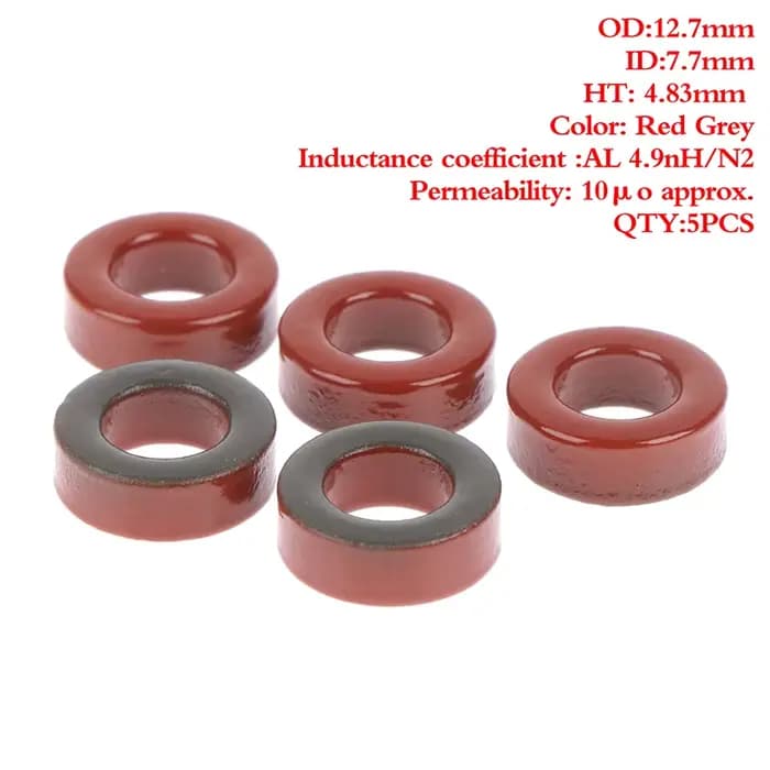 Nouveau lot de 5 noyaux magnétiques toroïdaux en ferrite de fer carbonyl T50-2, 13*7.5*5 mm, 4.9nH/N2, anneau magnétique rouge