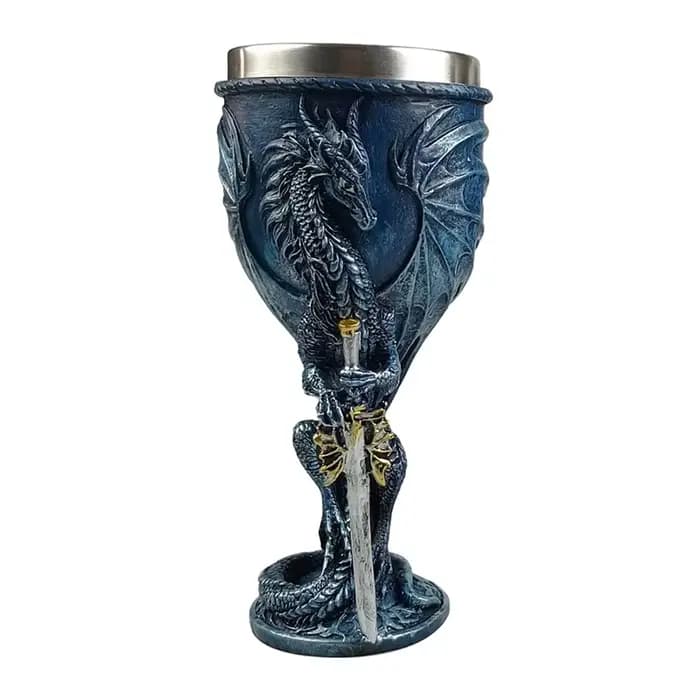 Gobelet Dragon bleu J1UL1N, donjons et Dragons, cadeau du saint Graal, gobelet à vin, Dragon volant, épée