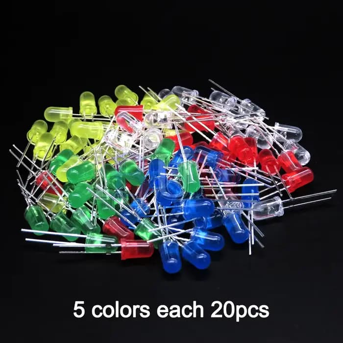 100 PCS/LOT 5mm Diode LED F5 Kit assorti IBUW blanc vert rouge bleu jaune Orange rose violet blanc chaud bricolage Diode électroluminescente