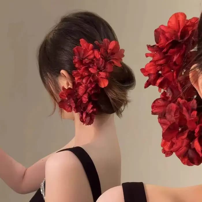Épingles à cheveux en forme de fleur rouge pour femmes, barrettes florales artificielles élégantes de couleur bordeaux, accessoire romantique pour cheveux, pour mariage, 2 pièces