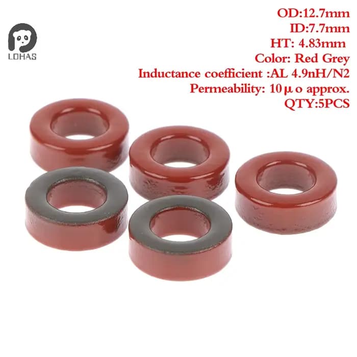 5pcs T50-2 les sante de poudre de fer de satisyl T50-2 13*7.5*5 Mm 4.9nH/SEE anneau magnétique de noyau rouge toroïdal de ferrite de poussière