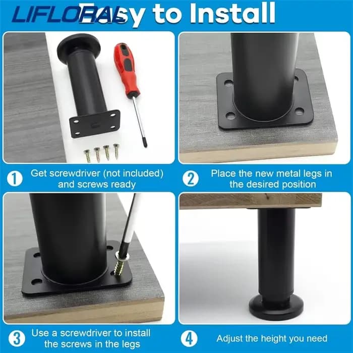 2 pièces Pieds de meuble télescopiques réglables 12-20 cm, pieds de support renforcés pour lit, canapé, pieds de remplacement pour le bas du lit
