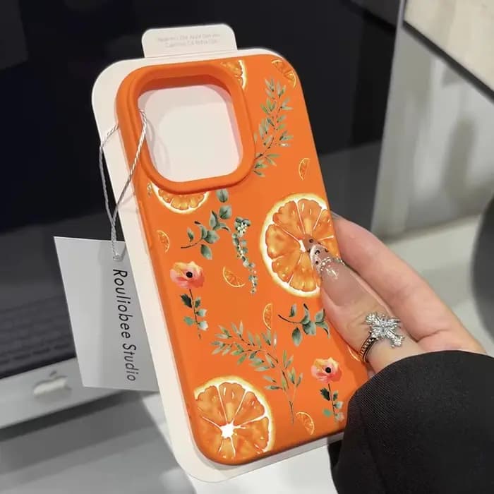 Coque de téléphone souple antichoc motif orange litchi rafraîchissant pour iPhone 17 Air 16 15 14 13 12 11 Pro Max XS X XR 16e 17e