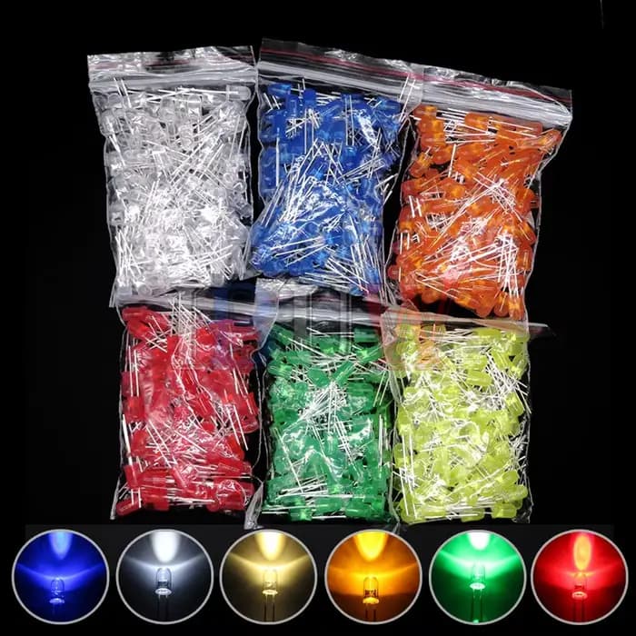 100 PCS/LOT 5mm Diode LED F5 Kit assorti IBUW blanc vert rouge bleu jaune Orange rose violet blanc chaud bricolage Diode électroluminescente