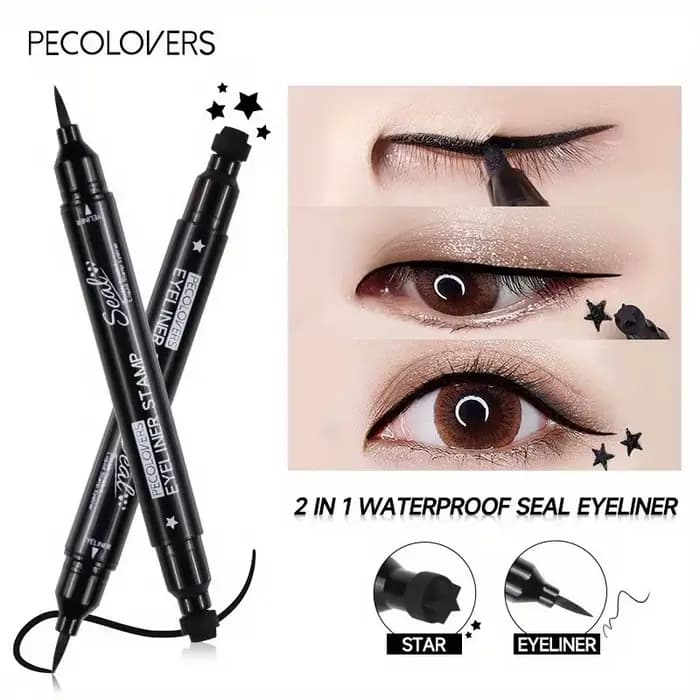 Eyeliner liquide noir 2 en 1, Double tête, tampon de lune, crayon pour les yeux, séchage rapide, sans taches, longue durée, facile à utiliser, maquillage pour les yeux