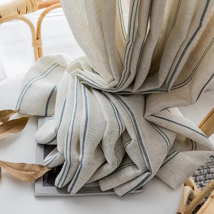 Rideau en lin et coton de style français, à rayures bleues, pour chambre à coucher, salon, balcon, livre, chambre d'enfant, fil personnalisé