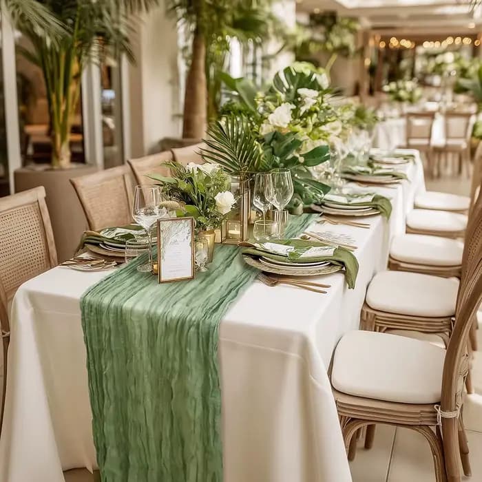 Chemin de Table vert sauge Boho rustique gaze tapis de Cheesecloth chemin de Table mariage douche nuptiale pure gaze pièce maîtresse décoration de la maison