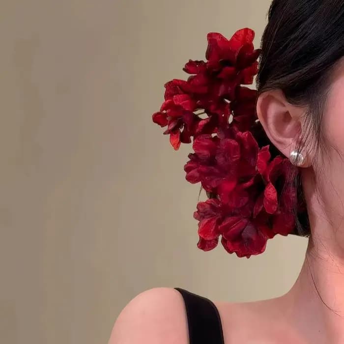 Épingles à cheveux en forme de fleur rouge pour femmes, barrettes florales artificielles élégantes de couleur bordeaux, accessoire romantique pour cheveux, pour mariage, 2 pièces