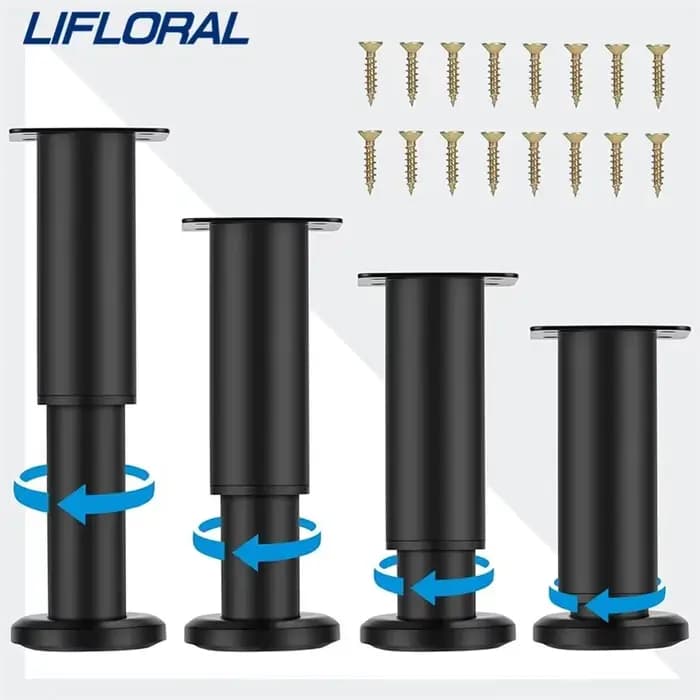 2 pièces Pieds de meuble télescopiques réglables 12-20 cm, pieds de support renforcés pour lit, canapé, pieds de remplacement pour le bas du lit