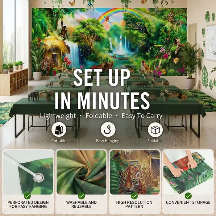 Toile de fond photographique Forêt Tropicale, Feuilles Vertes de la Forêt Tropicale, Paysage Naturel, Décoration de Fête d'Anniversaire, Accessoires de Fond Photo