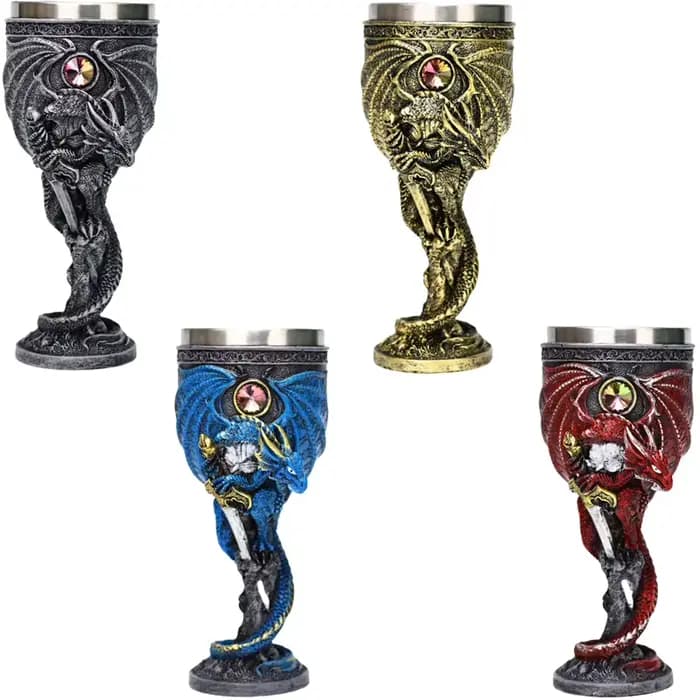 Gobelet médiéval en acier inoxydable 180 ml, tasse romantique gothique en résine Dragon Maléfique, pour vin, cocktail, bière, décoration