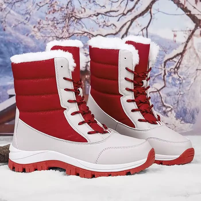 Bottes d'hiver chaudes doublées de polaire, mi-hautes, imperméables et coupe-vent en similicuir pour femme, avec semelle extérieure en caoutchouc confortable