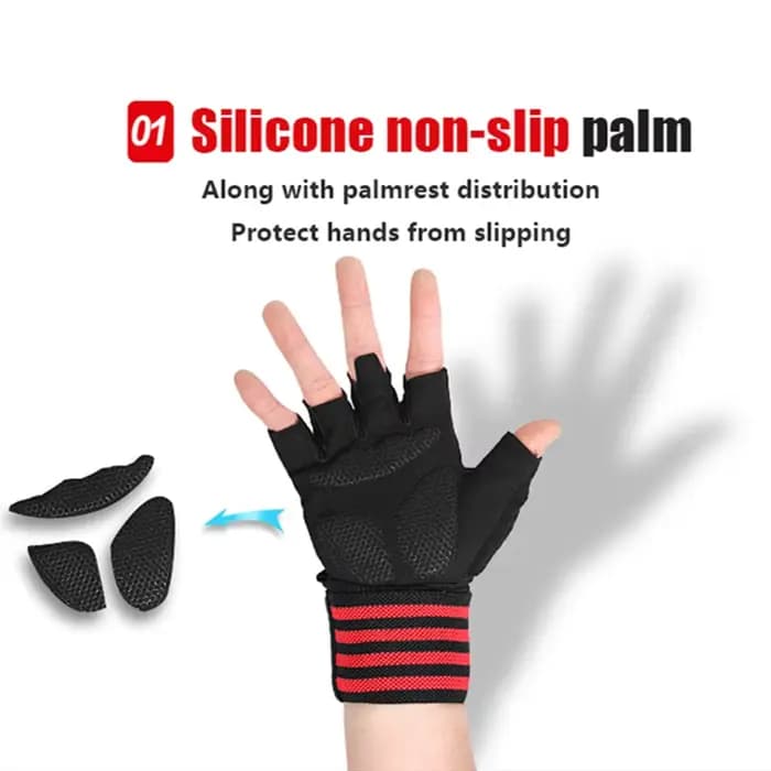 Gants de levage WePackage pour hommes et femmes, entraînement de musculation, gymnastique, fitness, enveloppes de poignet, demi-doigt, rouge