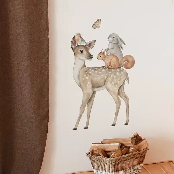 Hand Drawn Cute Deer Rabbit Fox Wall Stickers for Kids Rooms Nursery Living Room Baby Bedroom