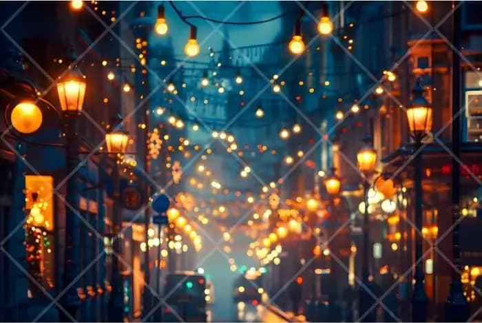Toile de fond Big City pour la photographie, vue nocturne de la ville moderne, gratte-ciel, lumière urbaine, horizon, bannière de fête d'anniversaire