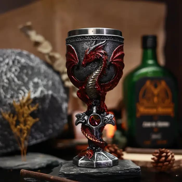 Gobelet médiéval en acier inoxydable, série Dragon Cross Sword, résine incrustée, peint à la main, créatif, fête, verre à vin comme cadeau pour frites