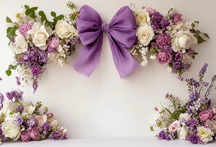 Arrière-plan de photographie de mariage pour filles, classique, violet, avec nœud Floral, pour spectacle de maternité, anniversaire, accessoires de Studio Photo