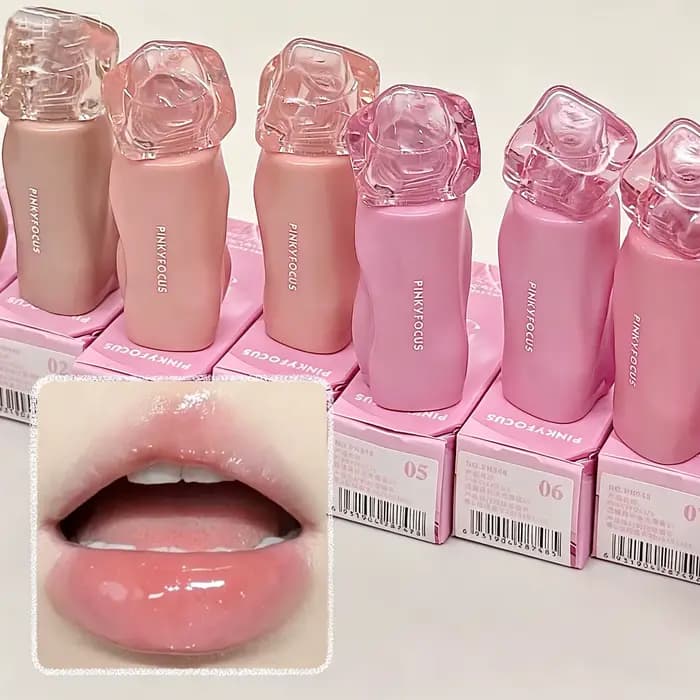 Pinkyfocus Glossy Mirror Lip Gloss Hydratant Teinte Lèvres Nude Effet Miroir Longue Tenue Maquillage Naturel Quotidien Printemps-Été