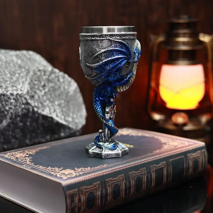 Gobelet médiéval en acier inoxydable, série Dragon Cross Sword, résine incrustée, peint à la main, créatif, fête, verre à vin comme cadeau pour frites