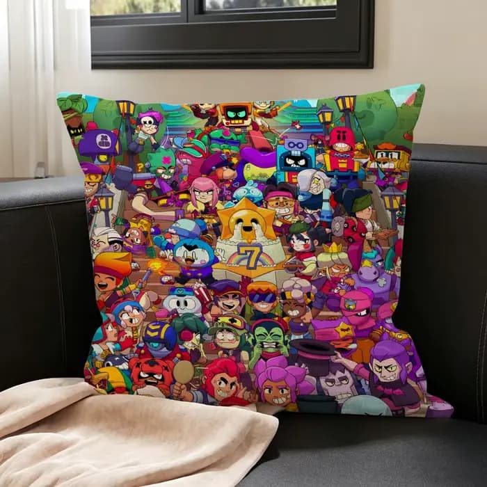 Housse de coussin en lin naturel, ensemble de taies d'oreiller, décoration tout-en-un pour canapé, chambre et chaise Game B-Brawl S-Stars