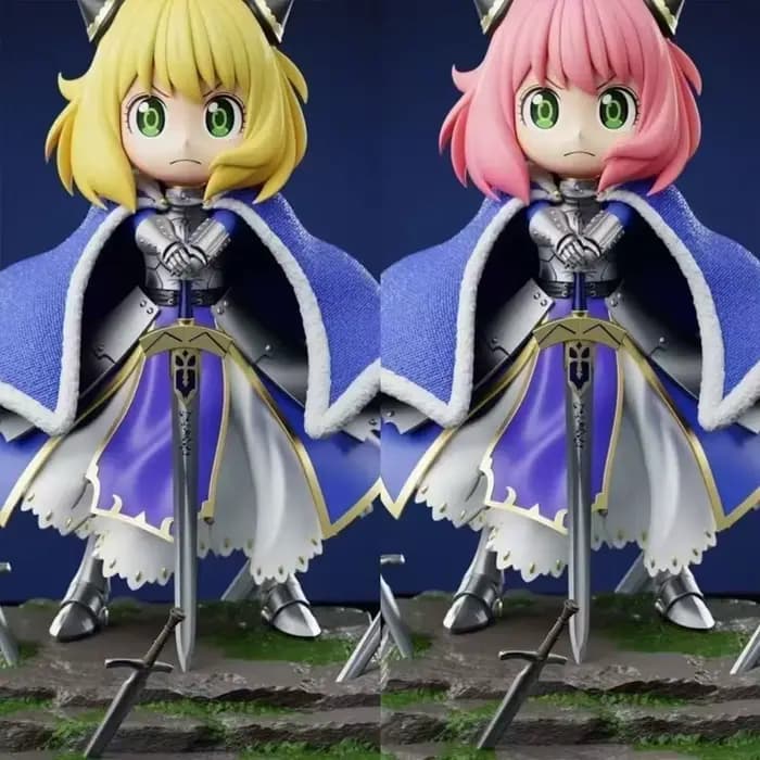 Figurine Anya Forger Version Saber Mignonne Q Version Double Tête Sculptée, Modèle de Collection Anime, Cadeau, Décoration Maison