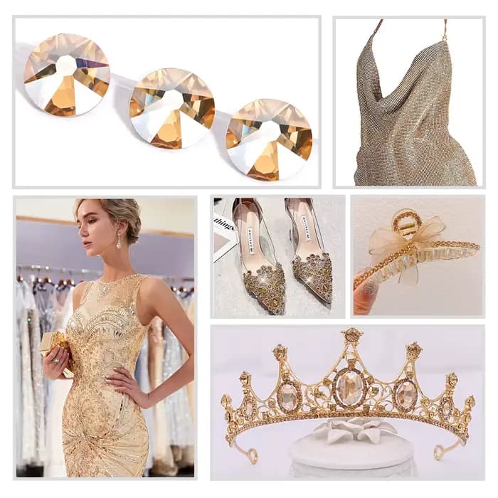 2880 strass en verre à dos plat de taille mixte couleur champagne pour vêtements/chaussures/tasses/fêtes/maquillage/ornementation d'ongles