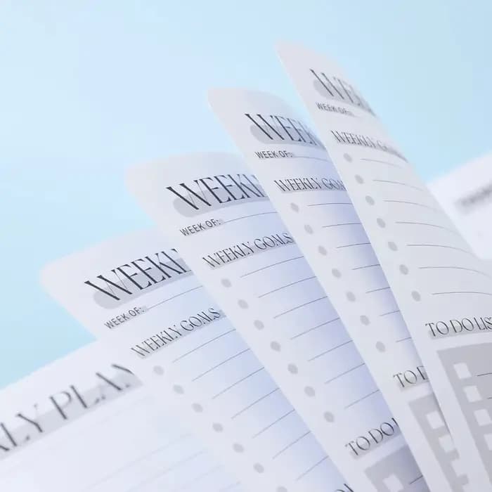 Planificateur hebdomadaire non daté, 53 feuilles, carnet à couverture rigide en PVC, liste des buts hebdomadaires, planificateur académique, horaires quotidiens, priorités