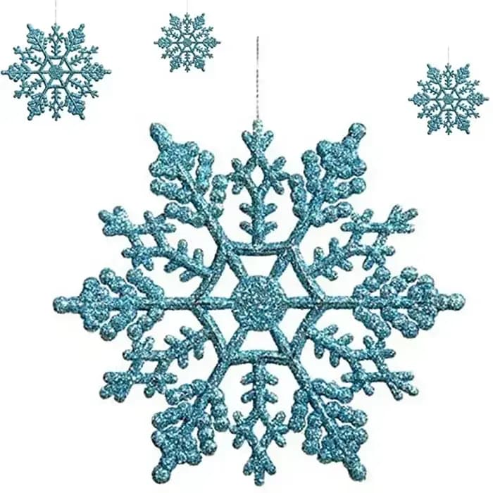 Flocons de neige pour décoration d'arbre de noël, 24/12/6 pièces, flocons de neige bleus avec poudre brillante, décor suspendu pour l'hiver et le nouvel an