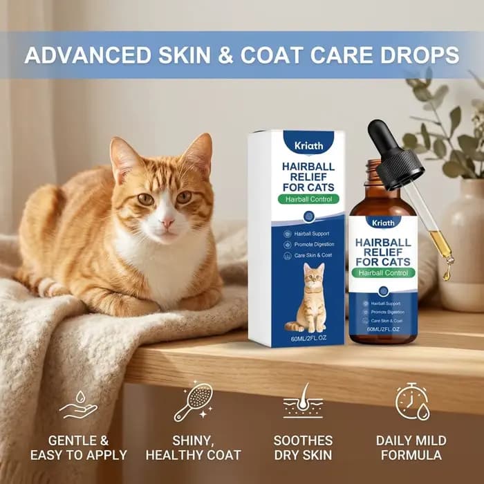 Gouttes de Soin pour Poils de Chat : Nourrissant Peaux Sèches et Sensibles, Lissant, Boostant la Brillance, Réduit l'Accumulation de Boules de Poils, Complément de Soin pour le Pelage des Animaux