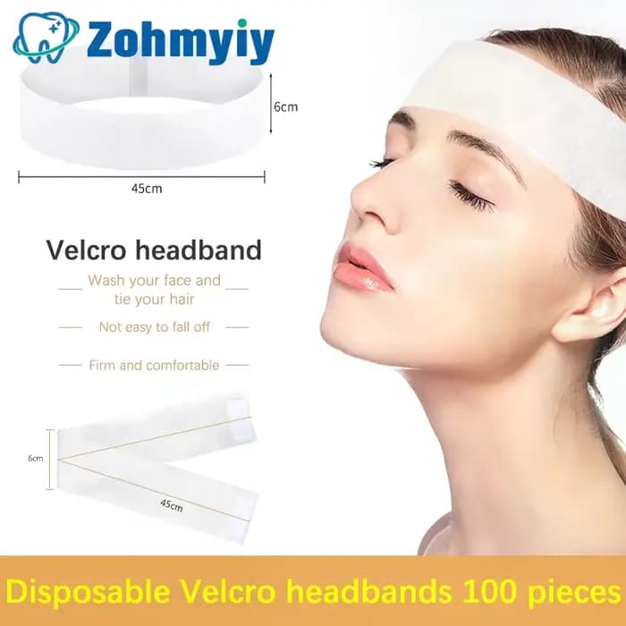 100 pièces jetables Spa bandeaux pour le visage extensible Non-tissé doux soins de la peau bandeau avec fermeture pratique pour Salon de beauté