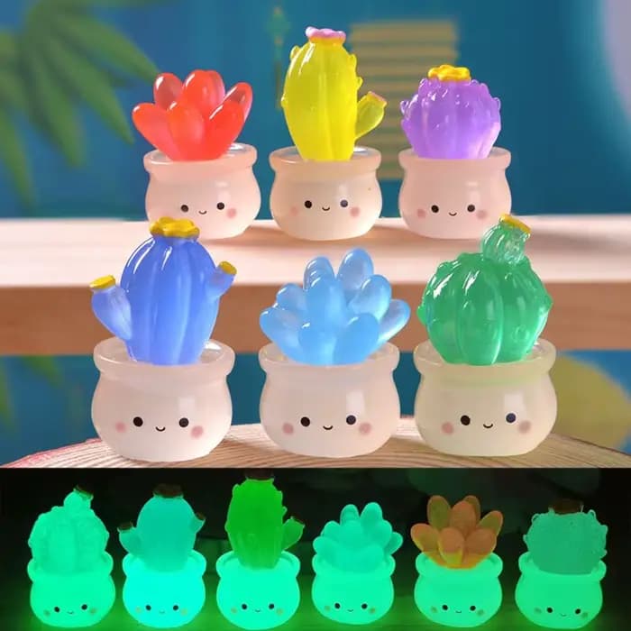 Mini Cactus succulents lumineux, artisanat en résine, lueur nocturne réaliste, Figurine de Cactus mignon, plantes en pot, ornements