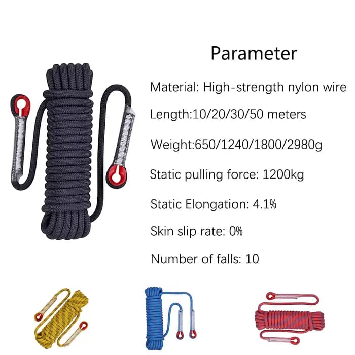 Corde d'escalade 10mm 50m roche extérieure haute résistance survie statique d'urgence sauvetage incendie corde de sécurité cordon équipement de randonnée