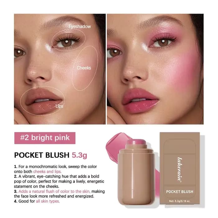 Lakerain 3in1 joue lèvres teinté hydraté Blush bâton imperméable facile couleur Rouge soyeux lisse fard à joues crème mat Contour maquillage