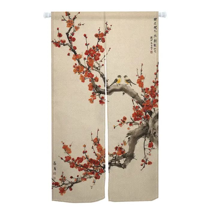 Rideaux de porte Noren japonais en lin, motifs fleurs de cerisier et parapluies rouges, pour décoration intérieure, rideaux semi-transparents pour cuisine