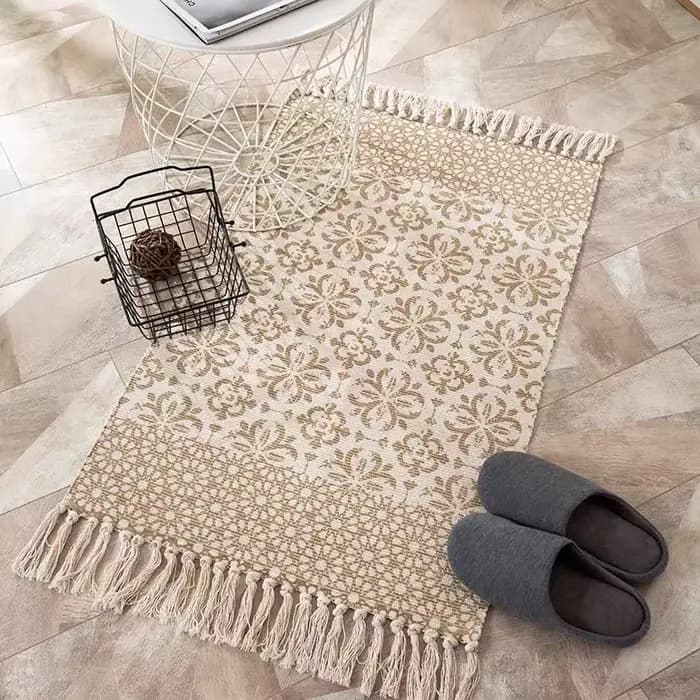 Polymères Lea rectangulaires en lin tissé de style ethnique, petit tapis, chambre à coucher, chevet, pied, salon, perception des mains
