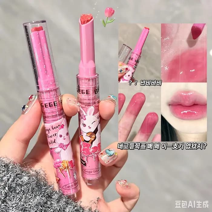 Brillant à lèvres solide Gege Bear Garden lapin rose hydratant baume