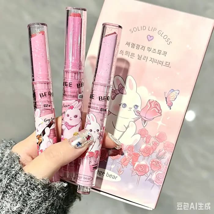 Brillant à lèvres solide Gege Bear Garden lapin rose hydratant baume