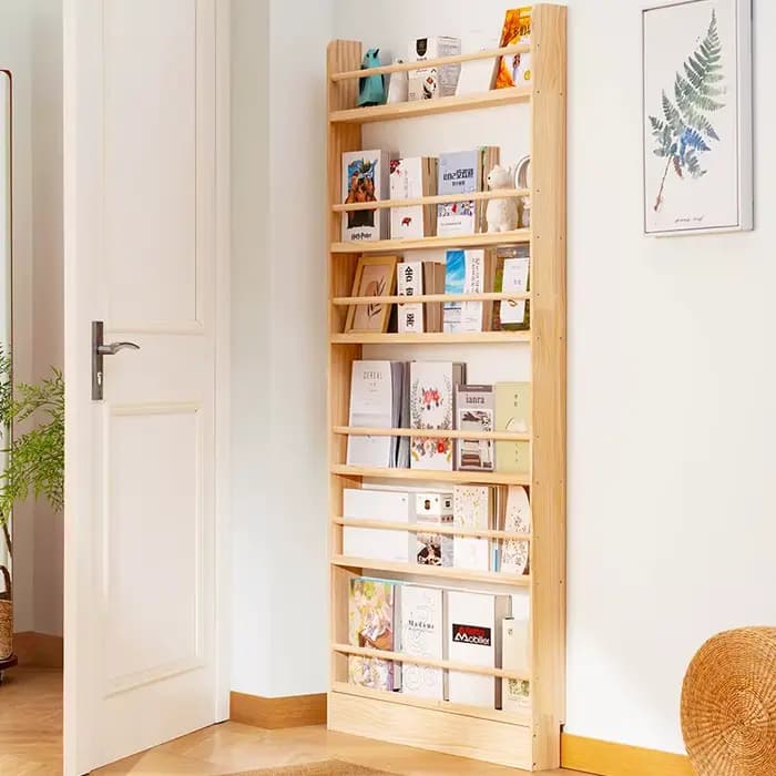 Bibliothèque Simple en bois massif, du sol au plafond contre le mur, bibliothèque pour enfants, support pour livres d'images, support de rangement