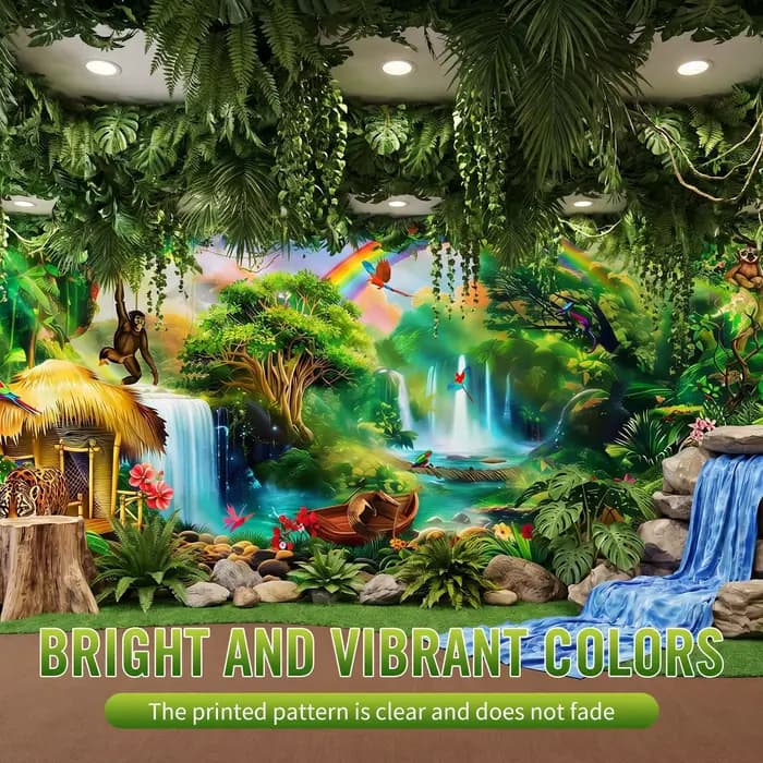 Toile de fond photographique Forêt Tropicale, Feuilles Vertes de la Forêt Tropicale, Paysage Naturel, Décoration de Fête d'Anniversaire, Accessoires de Fond Photo