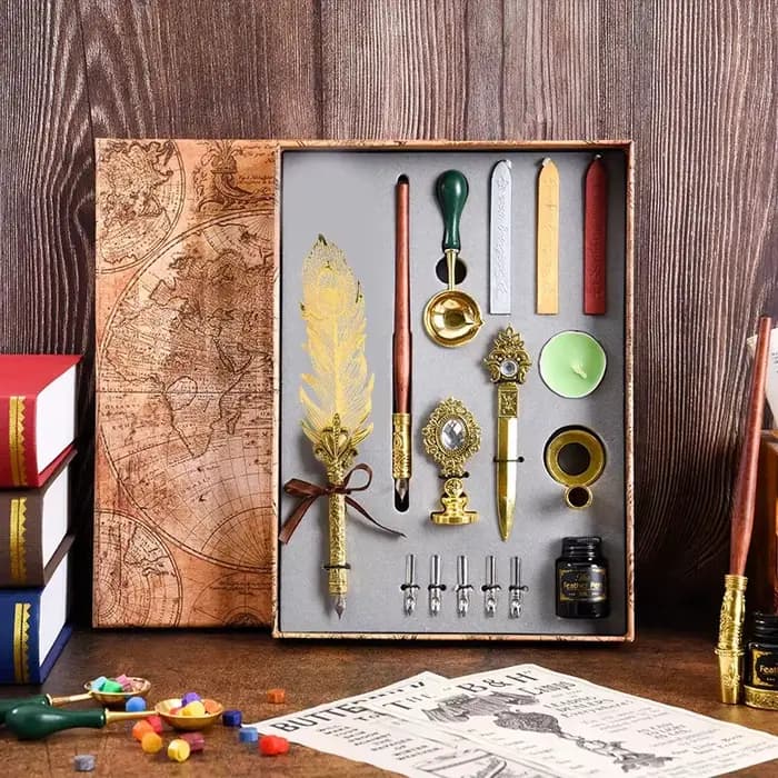 Ensemble de stylos plume créatifs européens rétro pour l'écriture, fournitures scolaires et de bureau, stylo plume mécanique pour sceau de cire