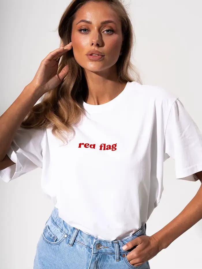 T-Shirt surdimensionné drapeau rouge pour femmes, en coton, Design Simple, à la mode, Boutique, manches tombantes