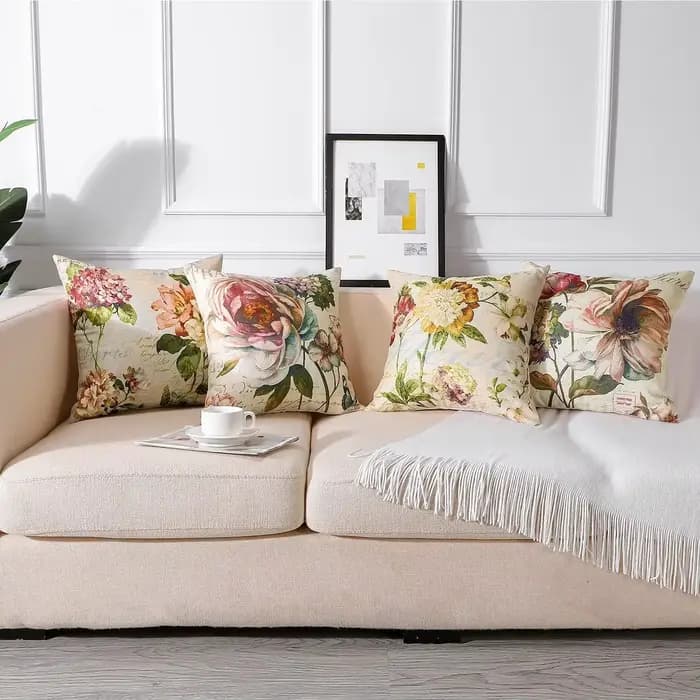 Housse de coussin en lin, taie d'oreiller à fleurs Vintage américaines, pour canapé, salon, chambre à coucher, décoration de maison, 40x40 45x45 50x50 60x60